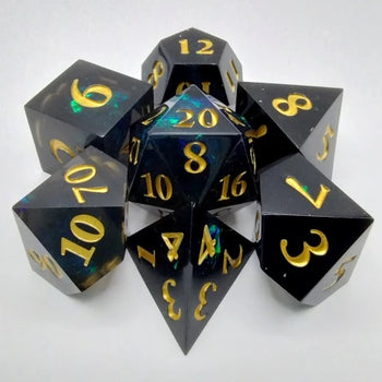 Shimmering Black and Gold Plasma Dice