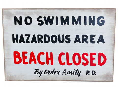 Wooden Sign - Jaws No Swimming 