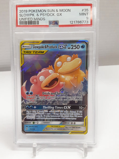Slowpoke & Psyduck GX 35/236 PSA Mint 9 Sun & Moon Unified Minds